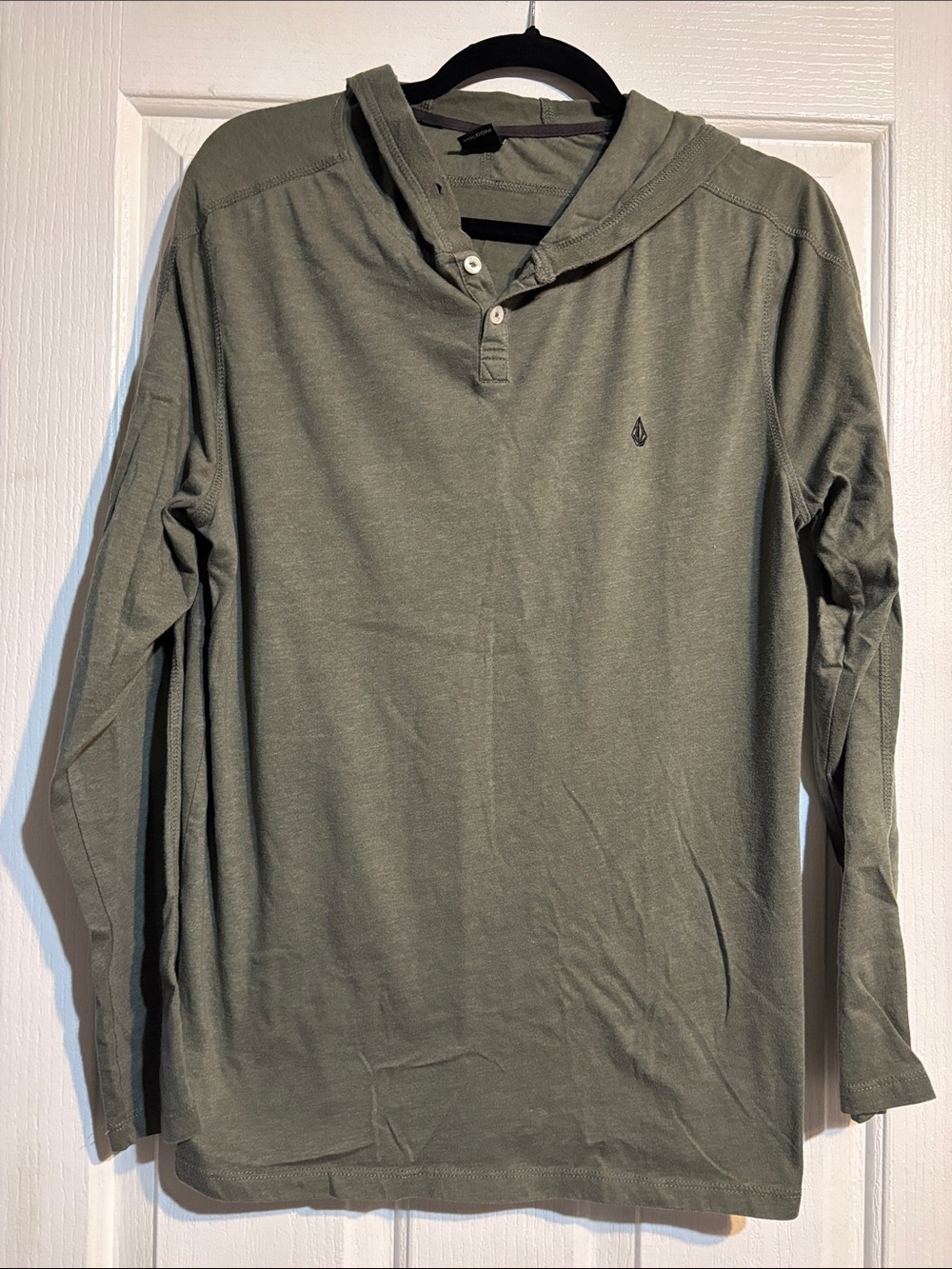 Volcom Men's Olive Green Hooded Long-Sleeve Shirt
